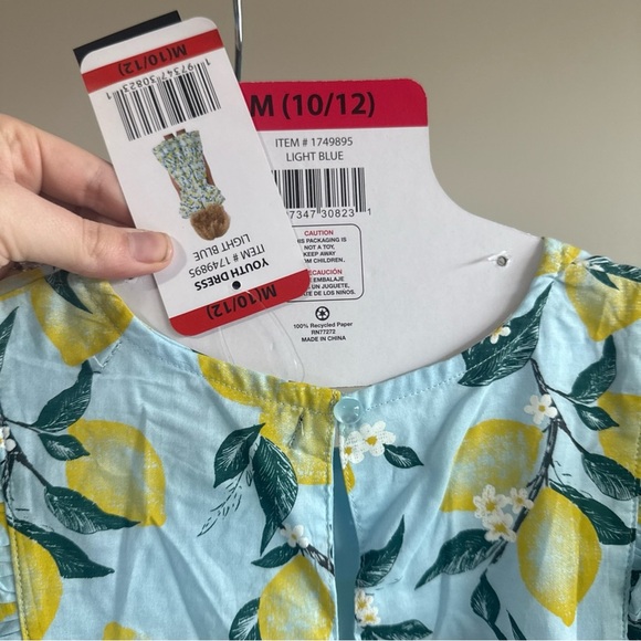 French Connection Youth Dress Light Blue color with lemons (Size M 10/12) - Picture 5 of 5